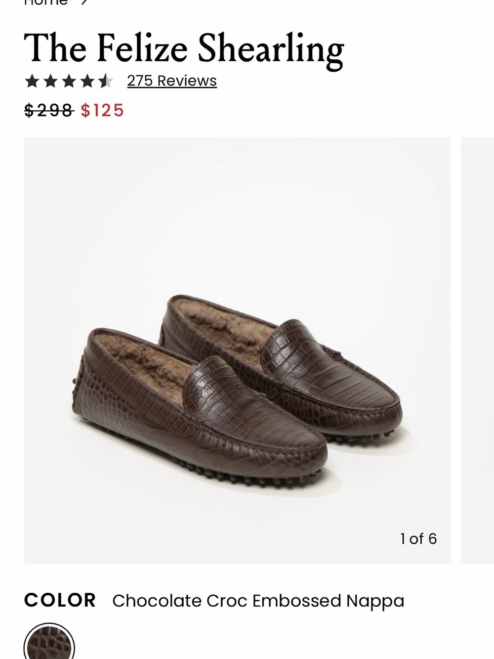The Felize Shearling Loafer in Chocolate Croc - Women, with cloth bag